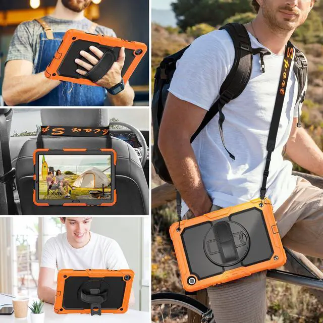 Alt view image 2 of 5 - HXCASEAC Case for Samsung Galaxy Tab A9+/ A9 Plus 11 Inch, Protective with Screen Protector/Hand Strap/Pen Holder, Sturdy Shockproof Galaxy A9 Plus Tablet Case 2023 SM-X210/X216/X218 - Orange