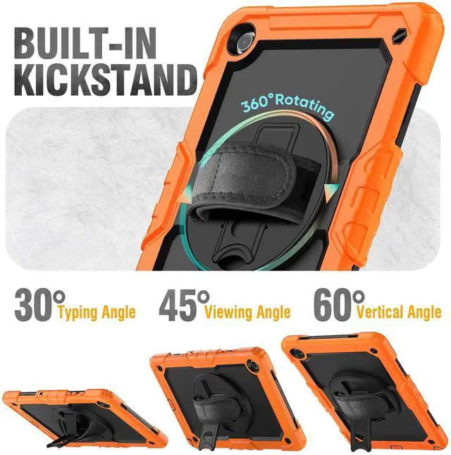 Alt view image 4 of 5 - HXCASEAC Case for Samsung Galaxy Tab A9+/ A9 Plus 11 Inch, Protective with Screen Protector/Hand Strap/Pen Holder, Sturdy Shockproof Galaxy A9 Plus Tablet Case 2023 SM-X210/X216/X218 - Orange