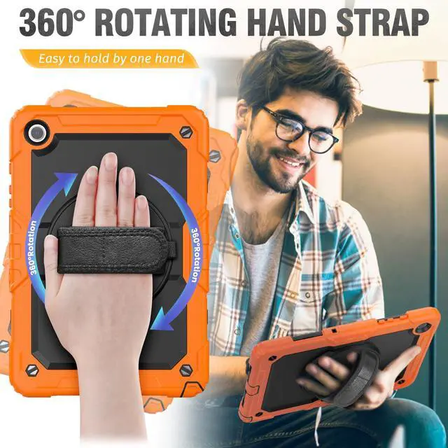 Alt view image 3 of 5 - HXCASEAC Case for Samsung Galaxy Tab A9+/ A9 Plus 11 Inch, Protective with Screen Protector/Hand Strap/Pen Holder, Sturdy Shockproof Galaxy A9 Plus Tablet Case 2023 SM-X210/X216/X218 - Orange