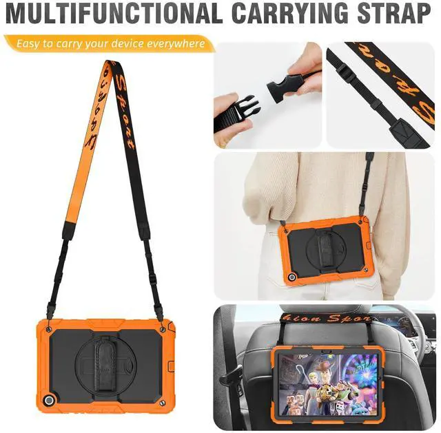 Alt view image 5 of 5 - HXCASEAC Case for Samsung Galaxy Tab A9+/ A9 Plus 11 Inch, Protective with Screen Protector/Hand Strap/Pen Holder, Sturdy Shockproof Galaxy A9 Plus Tablet Case 2023 SM-X210/X216/X218 - Orange