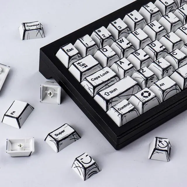 Alt view image 4 of 5 - Heykit PBT Keycaps - Japanese Manga Theme Keycaps for 60%, 65%, 75%, 100% Keyboard, 131 Keys Dye-Sub Custom Cherry Profile Keycap, Minimalist Style Key Caps for Cherry MX Mechanical Keyboard, White