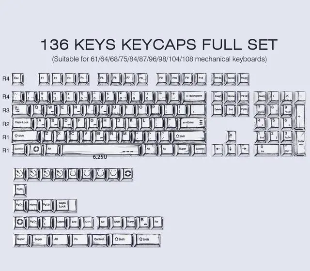 Alt view image 2 of 5 - Heykit PBT Keycaps - Japanese Manga Theme Keycaps for 60%, 65%, 75%, 100% Keyboard, 131 Keys Dye-Sub Custom Cherry Profile Keycap, Minimalist Style Key Caps for Cherry MX Mechanical Keyboard, White