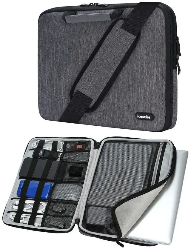 Main image of iCozzier 13-13.3 Inch Handle Laptop Briefcase Shoulder Bag Electronic Accessories Organizer Messenger Carrying Case with Shoulder&Luggage Strap - Grey