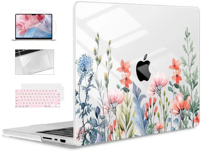 Main image of ICEKEE for M4 MacBook Pro 14 inch Case 2024A3112 A3401 A3185 2023M3 A2918 A2992 M2 A2779 2021M1 A2442  Pro/Max, Plastic Hard Shell Cover for Mac Pro 14", Floral Illustration