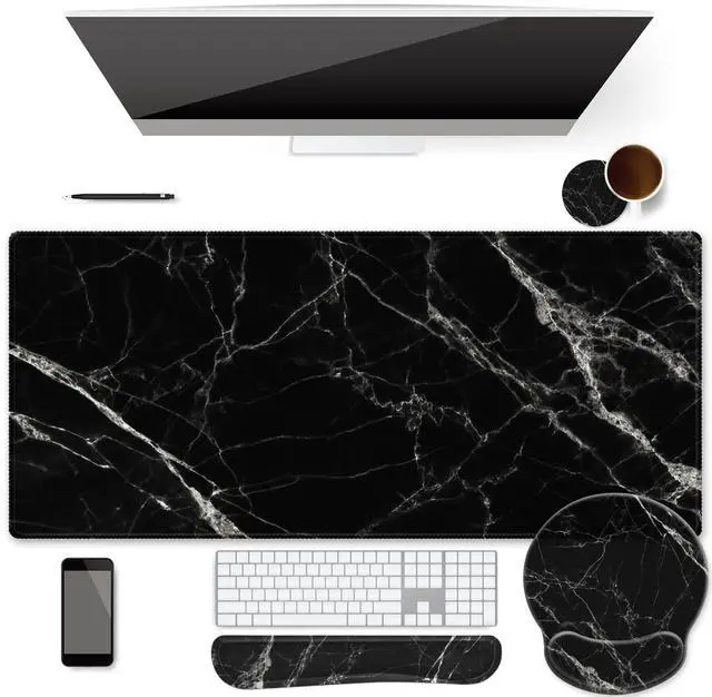 Main image of iDonzon 4 in 1 Extended Gaming Mouse Pad (35.4x15.7 inch 3mm Thick)& Ergonomic Mouse Pad Wrist Support& Keyboard Wrist Rest Pad Set with Coaster, Desk Mat with Non-Slip Rubber Base, Black Marble
