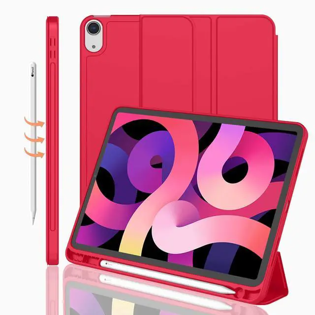 Main image of iMieet iPad Air 11 Inch Case M3(2025) / M2 (2024), iPad Air 5th/4th Generation Case 2022/2020 10.9 Inch with Pencil Holder,Trifold Stand Smart Case with Soft TPU Back(Red)