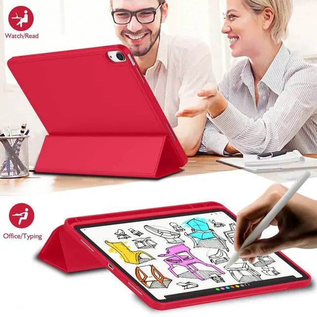 Alt view image 5 of 5 - iMieet iPad Air 11 Inch Case M3(2025) / M2 (2024), iPad Air 5th/4th Generation Case 2022/2020 10.9 Inch with Pencil Holder,Trifold Stand Smart Case with Soft TPU Back(Red)