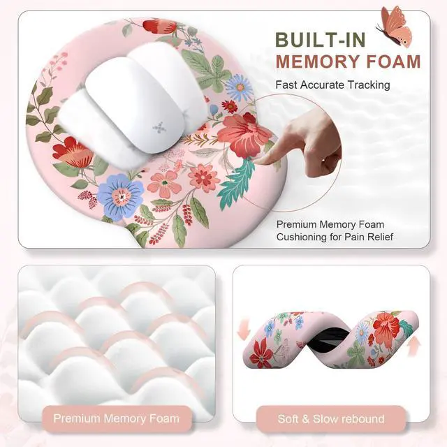Alt view image 4 of 5 - iLeadon Pink Floral Desk Mat Sets for Women Office,Large Computer Mouse Pad Mat for Desk,Ergonomic Keyboard Pad,Extend Cute Desk Mat+Cup Coaster with Non-Slip Base for Home Office