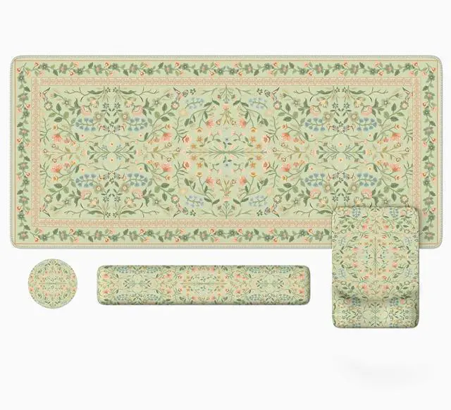Main image of iLeadon Mouse Pad with Wrist Rest, Non-Slip Desk Mat for Keyboard and Mouse, Mouse Pad Sets for Women Desk, Wrist Pads for Keyboard, Floral Mat for Home Office (Green)