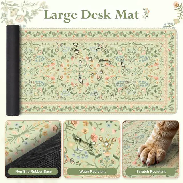 Alt view image 5 of 5 - iLeadon Mouse Pad with Wrist Rest, Non-Slip Desk Mat for Keyboard and Mouse, Mouse Pad Sets for Women Desk, Wrist Pads for Keyboard, Floral Mat for Home Office (Green)