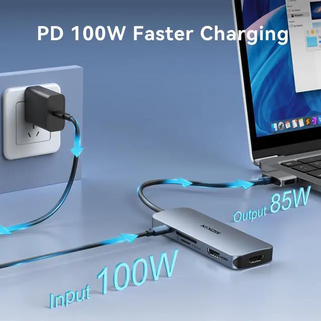 Alt view image 5 of 5 - Docking Station for MacBook Pro Air,USB C Docking Station Dual Monitor,Dual HDMI Adapter Hub for Mac MacBook Pro with 2 HDMI(4K @60Hz), 3 USB3.0,SD TF Card Reader and 100W PD USB C Port