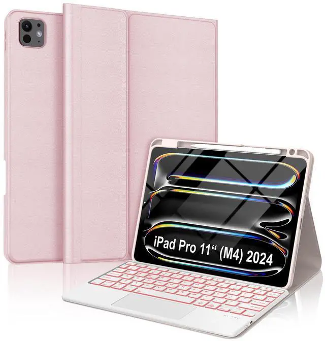 Main image of for iPad Pro 11-inch Case with Keyboard (M4) - Magnetic Wireless Bluetooth Keyboard with Multi-Touch Trackpad 7 Colors Backlit Stain Proof Folio Keyboard Cover for iPad Pro 11 Inch 2024,Light Pink