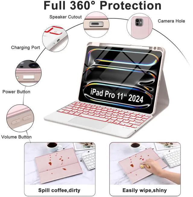 Alt view image 4 of 5 - for iPad Pro 11-inch Case with Keyboard (M4) - Magnetic Wireless Bluetooth Keyboard with Multi-Touch Trackpad 7 Colors Backlit Stain Proof Folio Keyboard Cover for iPad Pro 11 Inch 2024,Light Pink