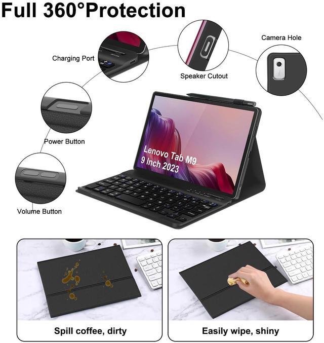 Alt view image 3 of 5 - Keyboard Case for Lenovo Tab M9 9 Inch 2023 (TB-310FU/TB-310XU), 7 Colors Detachable Wireless Bluetooth Keyboard & PU Folio Stand Cover Case for Lenovo Tab M9 9" 2023,Black(Backlit)