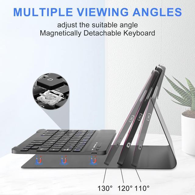 Alt view image 4 of 5 - Keyboard Case for Lenovo Tab M9 9 Inch 2023 (TB-310FU/TB-310XU), 7 Colors Detachable Wireless Bluetooth Keyboard & PU Folio Stand Cover Case for Lenovo Tab M9 9" 2023,Black(Backlit)