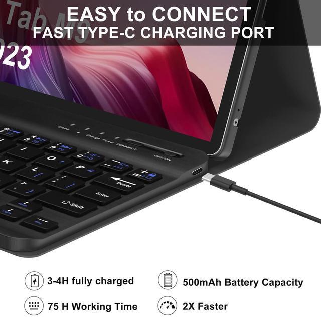 Alt view image 5 of 5 - Keyboard Case for Lenovo Tab M9 9 Inch 2023 (TB-310FU/TB-310XU), 7 Colors Detachable Wireless Bluetooth Keyboard & PU Folio Stand Cover Case for Lenovo Tab M9 9" 2023,Black(Backlit)