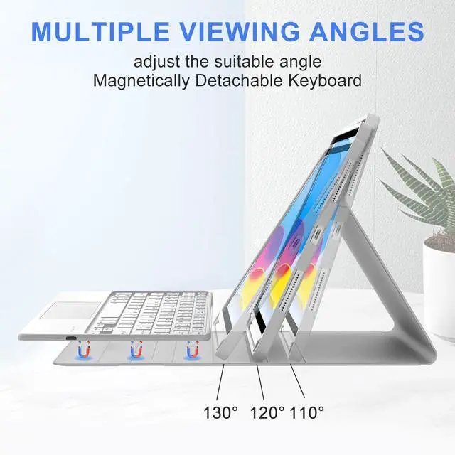 Alt view image 5 of 5 - for iPad 11th Gen A16 11inch 2025 & 10th Gen 10.9 inch 2022 Case with Keyboard, Multi-Touch Trackpad, Detachable Wireless Bluetooth Keyboard, Thin & Light Folio Smart Cover Case, Rechargable, Grey
