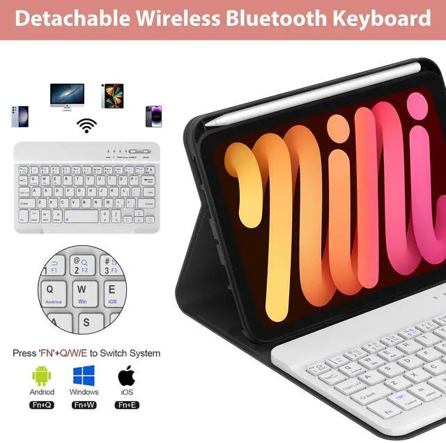 Alt view image 3 of 5 - Keyboard Case for iPad Mini 7th (A17 Pro, 2024) / Mini 6th Generation 8.3 Inch, Detachable Magnetical Bluetooth Wireless Keyboard, Slim Case with pencil Holder, Rechargeable Foldable(Rose Gold)