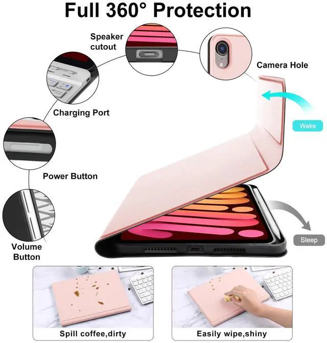 Alt view image 4 of 5 - Keyboard Case for iPad Mini 7th (A17 Pro, 2024) / Mini 6th Generation 8.3 Inch, Detachable Magnetical Bluetooth Wireless Keyboard, Slim Case with pencil Holder, Rechargeable Foldable(Rose Gold)