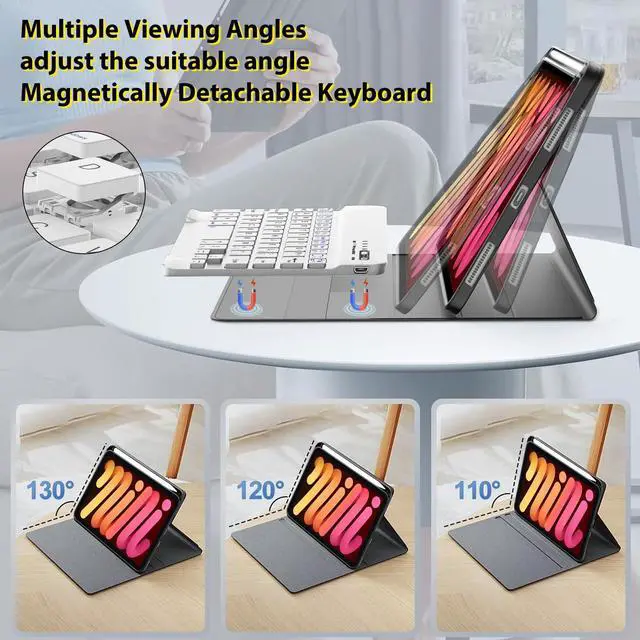 Alt view image 5 of 5 - Keyboard Case for iPad Mini 7th (A17 Pro, 2024) / Mini 6th Generation 8.3 Inch, Detachable Magnetical Bluetooth Wireless Keyboard, Slim Case with pencil Holder, Rechargeable Foldable(Rose Gold)