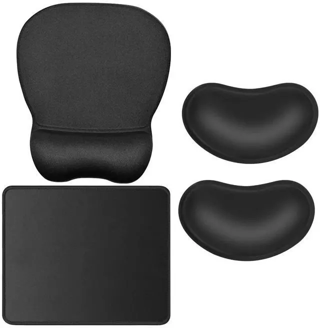 Main image of JIKIOU 3 Pack Mouse Pad with Stitched Edge 10.2x8.3x0.12inch & Ergonomic Gel Mouse Pad with Wrist Support 9.2 x 8.1 inch & Memory Foam Mouse Wrist Rest 2 PackBlack in Bundle