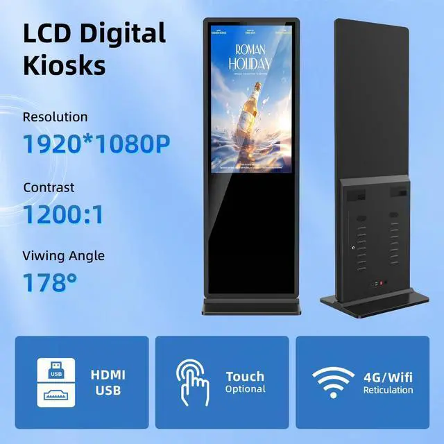Alt view image 4 of 5 - JIYANG 32 Inch Indoor Touchscreen Digital Signage Floor Standing Digital Interactive Kiosks LCD Totem Monitor with WiFi/USB Input Auto Media Player Android System,Free Customization Logo