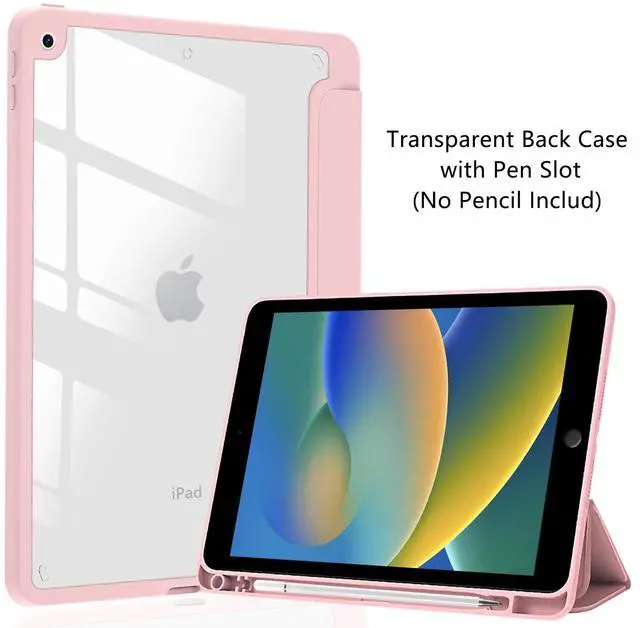 Alt view image 2 of 5 - JOYLAND Pink Hibiscus Flower Pattern Case for iPad Air 11 Inch M3(2025) / M2(2024), iPad Air 5th(2022) / 4th (2020) Gen 10.9 Inch, Clear Hard Back Case with Pencil Holder Trifold Stand Tablet Cover