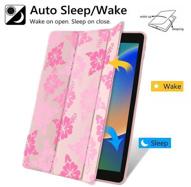 Alt view image 3 of 5 - JOYLAND Pink Hibiscus Flower Pattern Case for iPad Air 11 Inch M3(2025) / M2(2024), iPad Air 5th(2022) / 4th (2020) Gen 10.9 Inch, Clear Hard Back Case with Pencil Holder Trifold Stand Tablet Cover