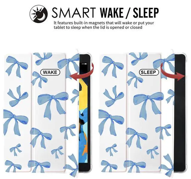 Alt view image 4 of 4 - JOYLAND Dark Blue Bow Pad Case for iPad 7th/8th/9th Generation, with Pencil Holder - Auto Wake/Sleep, Anti-Scratch Shockproof Premium Folio Stand Case for iPad 2019/2020/2021-10.2 inch