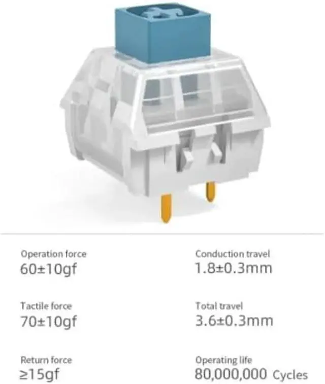 Alt view image 3 of 5 - Kailh Box Heavy Blue Switches for DIY Mechanical Keyboard,3-pin/60gf Clicky/RGB/LED/IP56 Water&Dustproof/Long Life switches(Blue,72pcs)