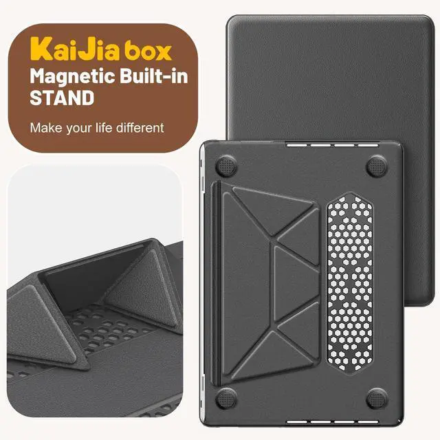 Alt view image 3 of 5 - KAIJIAbox Case for MacBook Pro 14 Inch M4 2024,Foldable Stand Exquisite PU Leather Protective Cover for MacBook Pro 14 Inch(2021/2024)[M4/A2442 M1 Pro / M1 Max/A2779/M3 A2918 A2992](Grey)