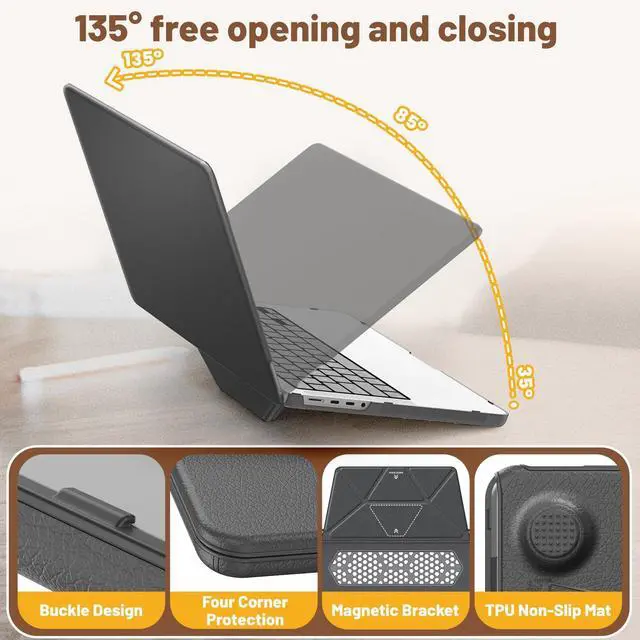 Alt view image 5 of 5 - KAIJIAbox Case for MacBook Pro 14 Inch M4 2024,Foldable Stand Exquisite PU Leather Protective Cover for MacBook Pro 14 Inch(2021/2024)[M4/A2442 M1 Pro / M1 Max/A2779/M3 A2918 A2992](Grey)