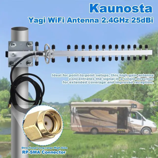 Alt view image 4 of 5 - Yagi WiFi Antenna 2.4GHz 25dBi RP-SMA Connector High Gain Yagi Directional Antenna Booster with 1.5M Cable Long Range for Network Router/USB Adapter/Reapter/Extension Network PCl Card/Security Camera