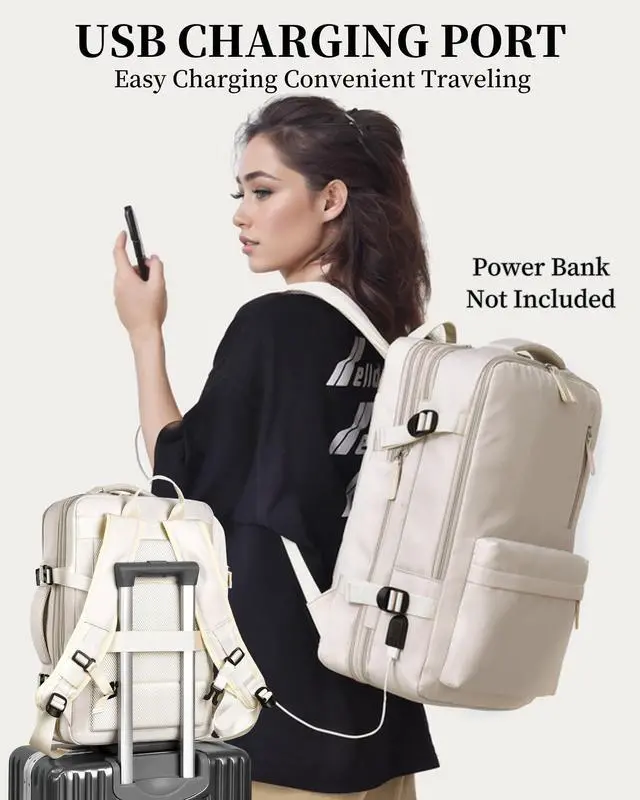 Alt view image 5 of 5 - KEQIKAI Expandable Travel Backpack for Men Women, Large Carry on Backpack Airplane Approved 15.6" Laptop Backpack with USB Charging Port,Water Resistant Lightweight Daypack for Flight 50L Black