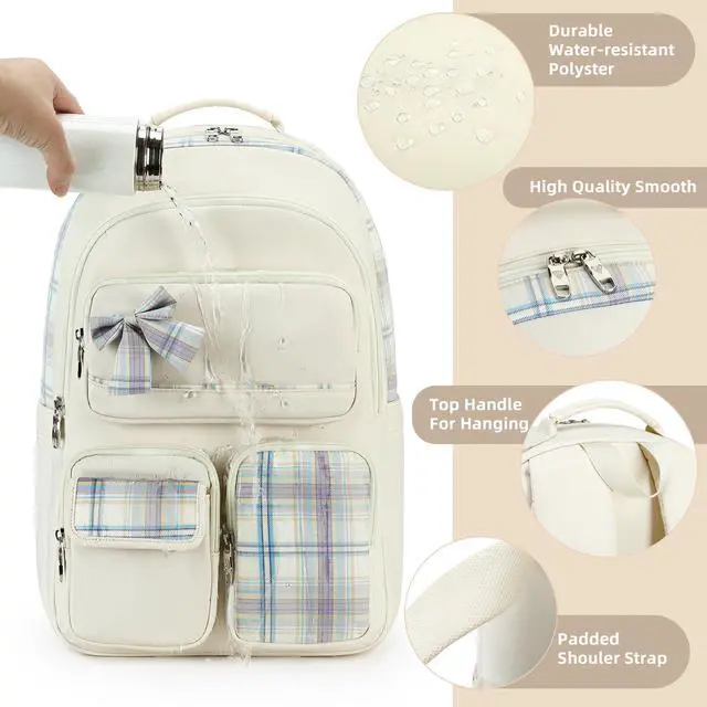 Alt view image 3 of 5 - KIDNUO Backpack for Girls,School Backpacks for Teen,Cute College Bags for Women Students Large Bookbag 15.6 Inch Laptop Bag Back Pack Kids Kindergarten Elementary Casual Travel Daypacks Beige