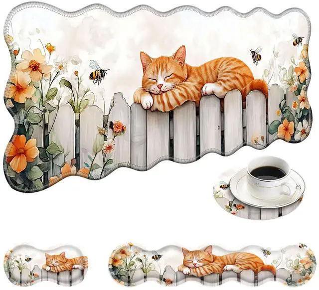 Main image of KJFHDJFDH Large Mouse Pad and Keyboard Wrist Rest, Desk Pad for Keyboard and Mouse, 4-in-1 Large Gaming Mouse Pad with Wrist Support, Desk Mat for Home Office Study Game-Sleeping Cat on Fence