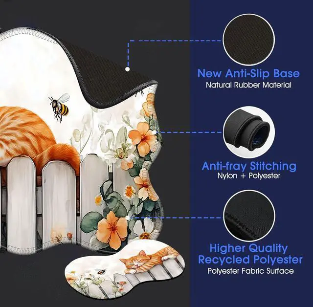 Alt view image 3 of 5 - KJFHDJFDH Large Mouse Pad and Keyboard Wrist Rest, Desk Pad for Keyboard and Mouse, 4-in-1 Large Gaming Mouse Pad with Wrist Support, Desk Mat for Home Office Study Game-Sleeping Cat on Fence