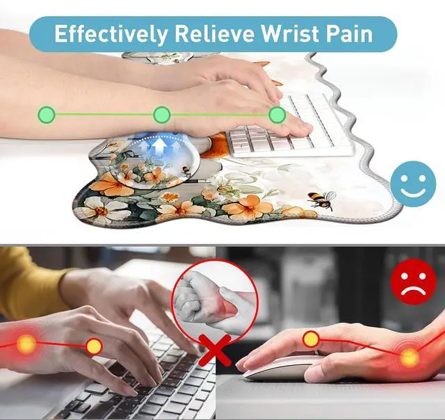 Alt view image 5 of 5 - KJFHDJFDH Large Mouse Pad and Keyboard Wrist Rest, Desk Pad for Keyboard and Mouse, 4-in-1 Large Gaming Mouse Pad with Wrist Support, Desk Mat for Home Office Study Game-Sleeping Cat on Fence