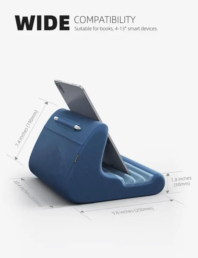 Alt view image 5 of 5 - Lamicall Tablet Stand, Pillow Holder for Bed - Soft Pad Lap Mount With Stylus Mount & Pocket for iPad Pro 12.9, Air, Mini, Kindle, Galaxy Tab and 4-13" Tablets, Royal Blue