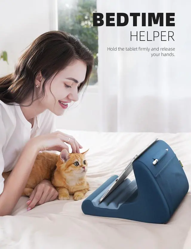Alt view image 4 of 5 - Lamicall Tablet Stand, Pillow Holder for Bed - Soft Pad Lap Mount With Stylus Mount & Pocket for iPad Pro 12.9, Air, Mini, Kindle, Galaxy Tab and 4-13" Tablets, Royal Blue