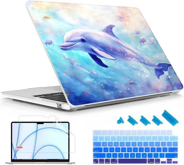 Main image of Lepeoac Case for MacBook Air 15 Inch 2025 2024 2023 Release M4 A3241 M3 A3114 M2 A2941, Hard Shell with Screen Protector & Keyboard Cover, Compatible with Touch ID, Blue Whale