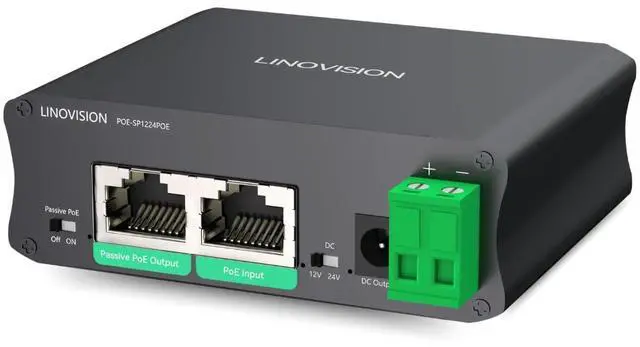 Main image of [(Upgraded)]  LINOVISION Industrial Gigabit 30W PoE Splitter with Switchable DC12V/24V Output and Passive PoE Output for Wireless Bridges Like UB Loco5AC, Designed for Cameras and IoT Systems