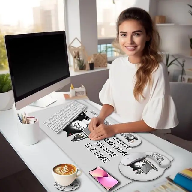 Alt view image 2 of 5 - LIMKRIAN Cat Ergonomic Mouse Pad with Wrist Rest Desk Mat Sets Accessories, Cute Mouse Pads for Desk, Gaming Mouse Pad Wrist Support, Keyboard Mat Wrist Rest Cup Coaster Funny Office Desk Accessories