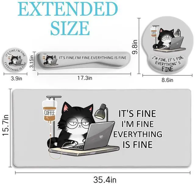 Alt view image 3 of 5 - LIMKRIAN Cat Ergonomic Mouse Pad with Wrist Rest Desk Mat Sets Accessories, Cute Mouse Pads for Desk, Gaming Mouse Pad Wrist Support, Keyboard Mat Wrist Rest Cup Coaster Funny Office Desk Accessories