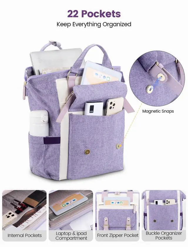 Alt view image 2 of 5 - LOVEVOOK Backpack for Women, Teacher Bag Work Travel Backpack, Stylish College Laptop Backpack Purse, Business Computer Laptop Bag Nurse Bags, Casual Daypack, 17 Inch