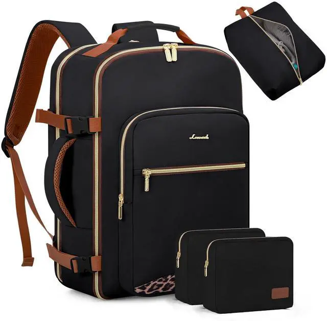 Main image of LOVEVOOK Travel Backpack for Women Men as Personal Item Flight Approved, 50L Luggage Carry On Backpack,18.4inch Large Laptop Backpack Waterproof Outdoor Sports with 3 Packing Cubes,Black-Leopard print