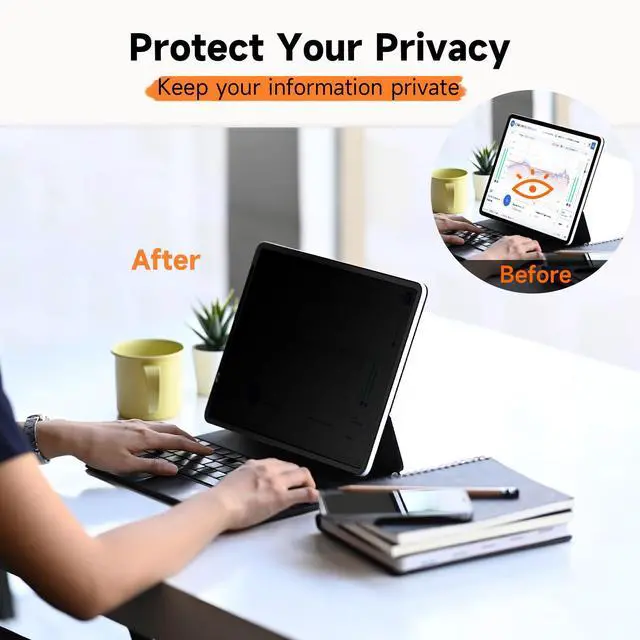Alt view image 4 of 5 - Upgrade Privacy Screen Protector for Apple iPad Pro 13 inch M4 2024, Fully Removable Anti Spy Glare Blue Light Filter, High Sensitive/Bubble Free/Detachable