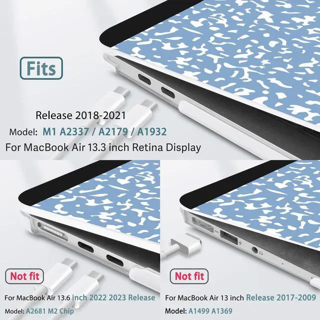 Alt view image 2 of 5 - May Chen Compatible with MacBook Air 13 inch Case 2021, 2020 2019 2018 Release Model: M1 A2337 A2179 A1932, Plastic Hard Shell Case Cover with Keyboard Cover, Composition Book