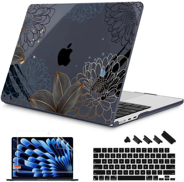Main image of Mektron Designed for 2025/2024/2023 MacBook Air 15 INCH M4 A3241 /M3 A3114 /M2 A2941 Case, Printed Plastic Hard Shell Cover with 15.3" Liquid Retina Display Touch ID, Line Chrysanthemums
