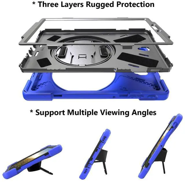 Alt view image 4 of 5 - Case for Samsung Galaxy Tab S2 9.7 2015 (SM-T810/T813/T815/T817/T818/T819),Portable Heavy Duty Dropproof Protective Cover Case with 360 Rotating Stand,Handle & Shoulder Strap,Stylus Pen (New Blue)